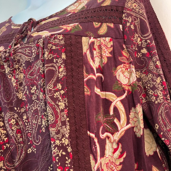 Paisley‎ Floral Crochet Trim XL Peasant Prairie Top Tie Neck Boho Laura Ingalls - Picture 9 of 12